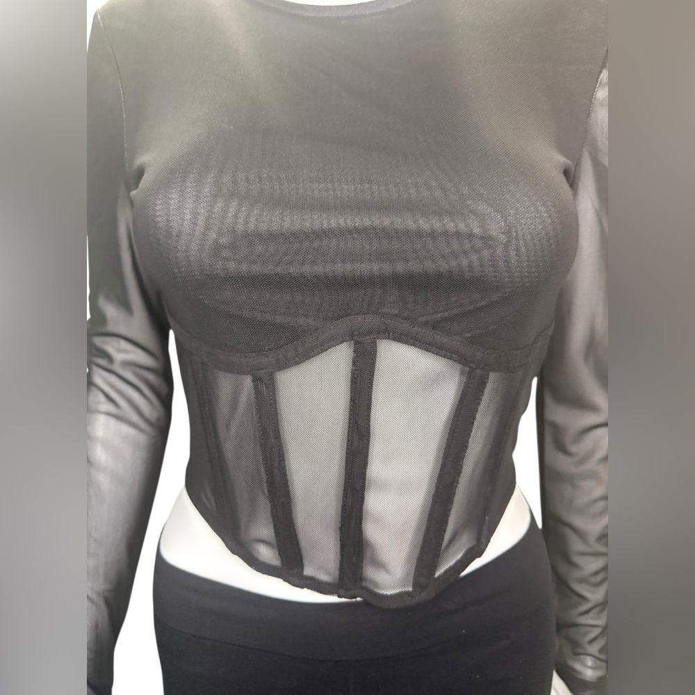 ASTR THE LABEL black sheer long sleeve crop top w/ boning Exposed Zip Size XS - Picture 6 of 14